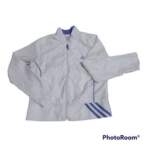 Adidas Retro Women's White Track Jacket Blue 3-Stripe Full Zip Y2K Sporty